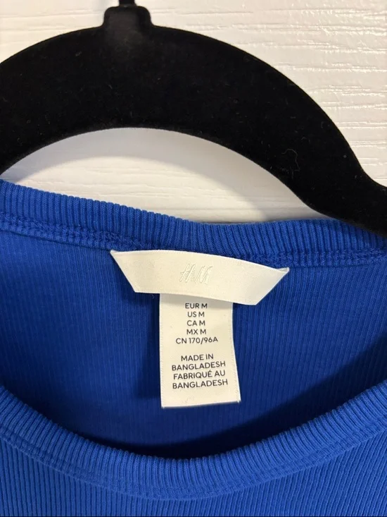 H&M Women’s Ribbed Crop Tank Top - Blue - Picture 2 of 3